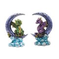 Trama 6 in. Dragon Sitting on Moon Statue Set, Green & Purple TR2156078